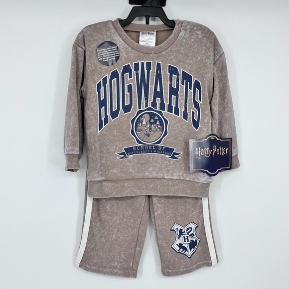 Harry Potter Other - Harry Potter Sweatshirt Jogger Set‎ Kids 24M Brown Hogwarts Acid Wash 2pc Outfit